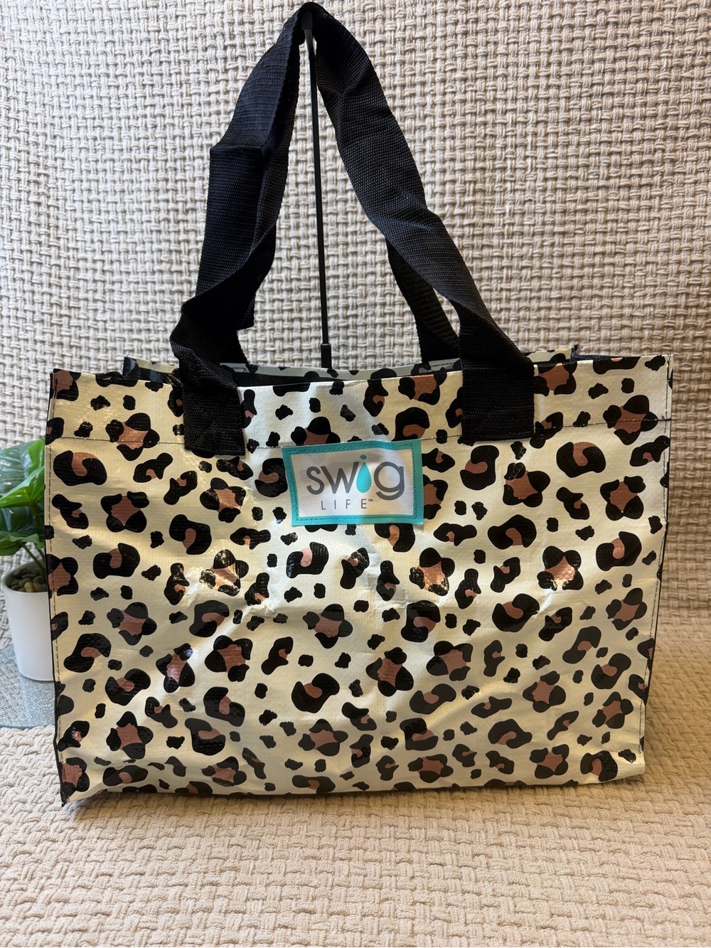 Swig Life Leopard Print Tote Bag in Cream and Brown
